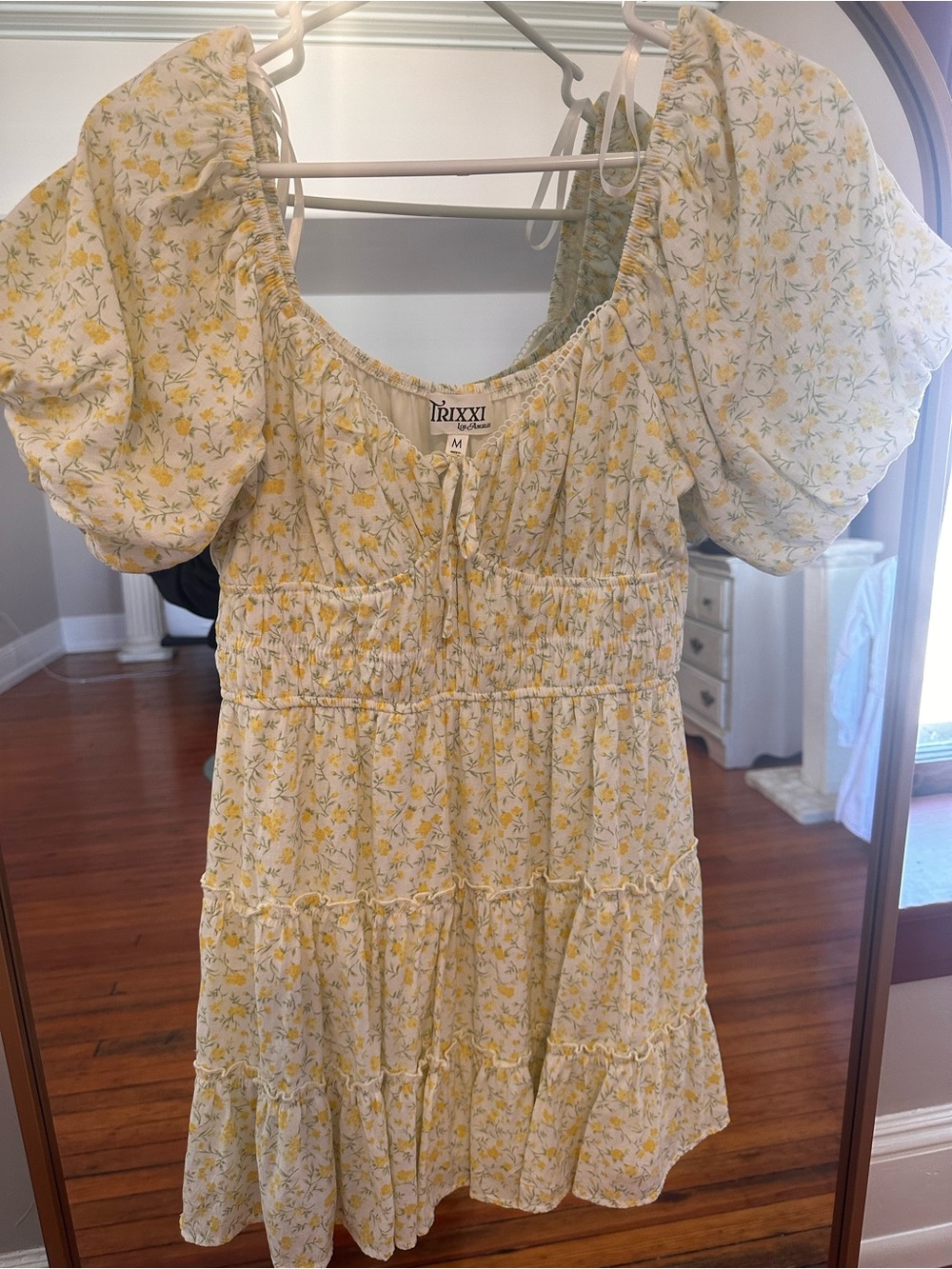 Trixxi Yellow Floral Puff-Sleeve Mini Dress